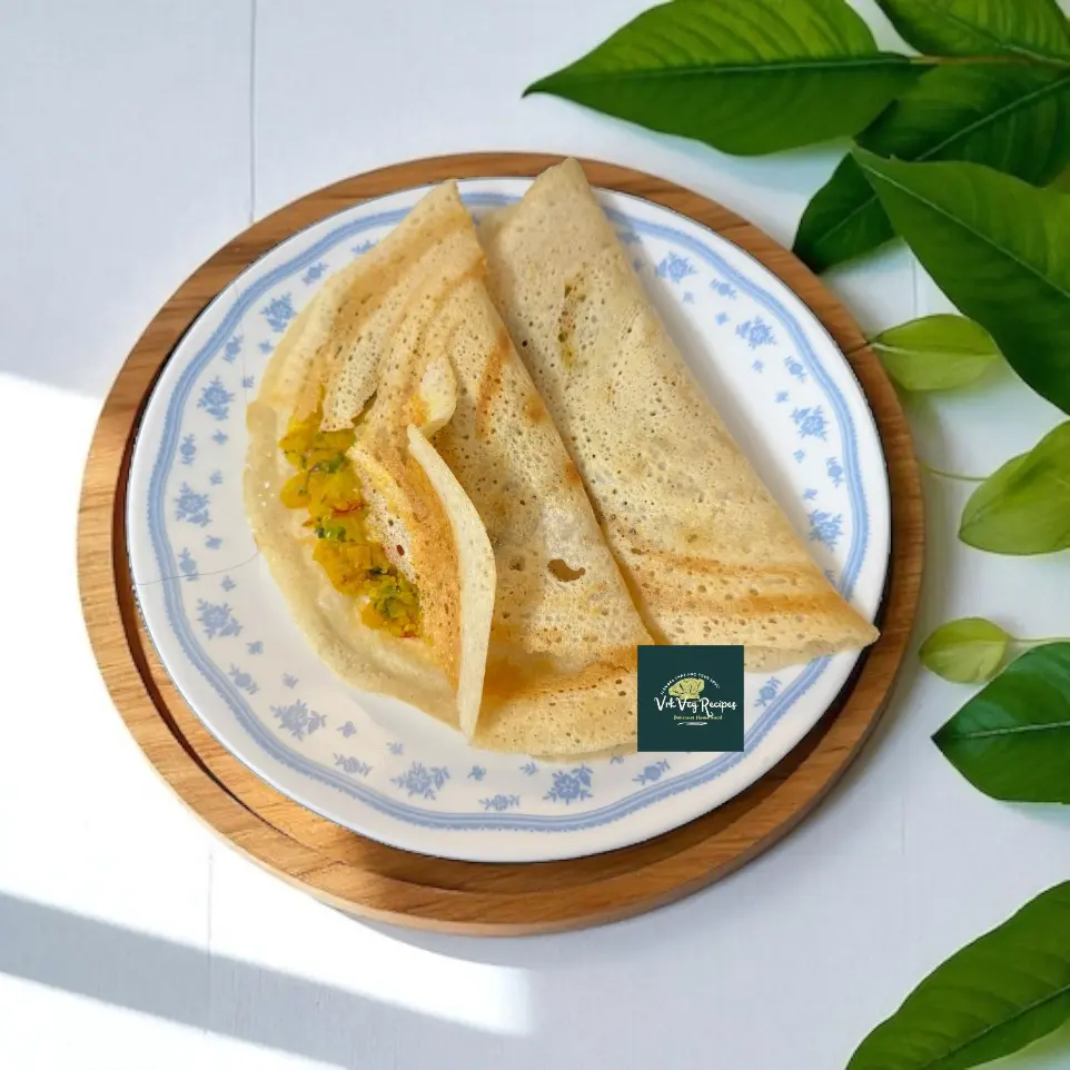 Golden Dosa with Spiced Aloo Peas – Must-Try Breakfast Hot dosa straight from the pan paired with spiced aloo peas curry – a perfect start to your day.