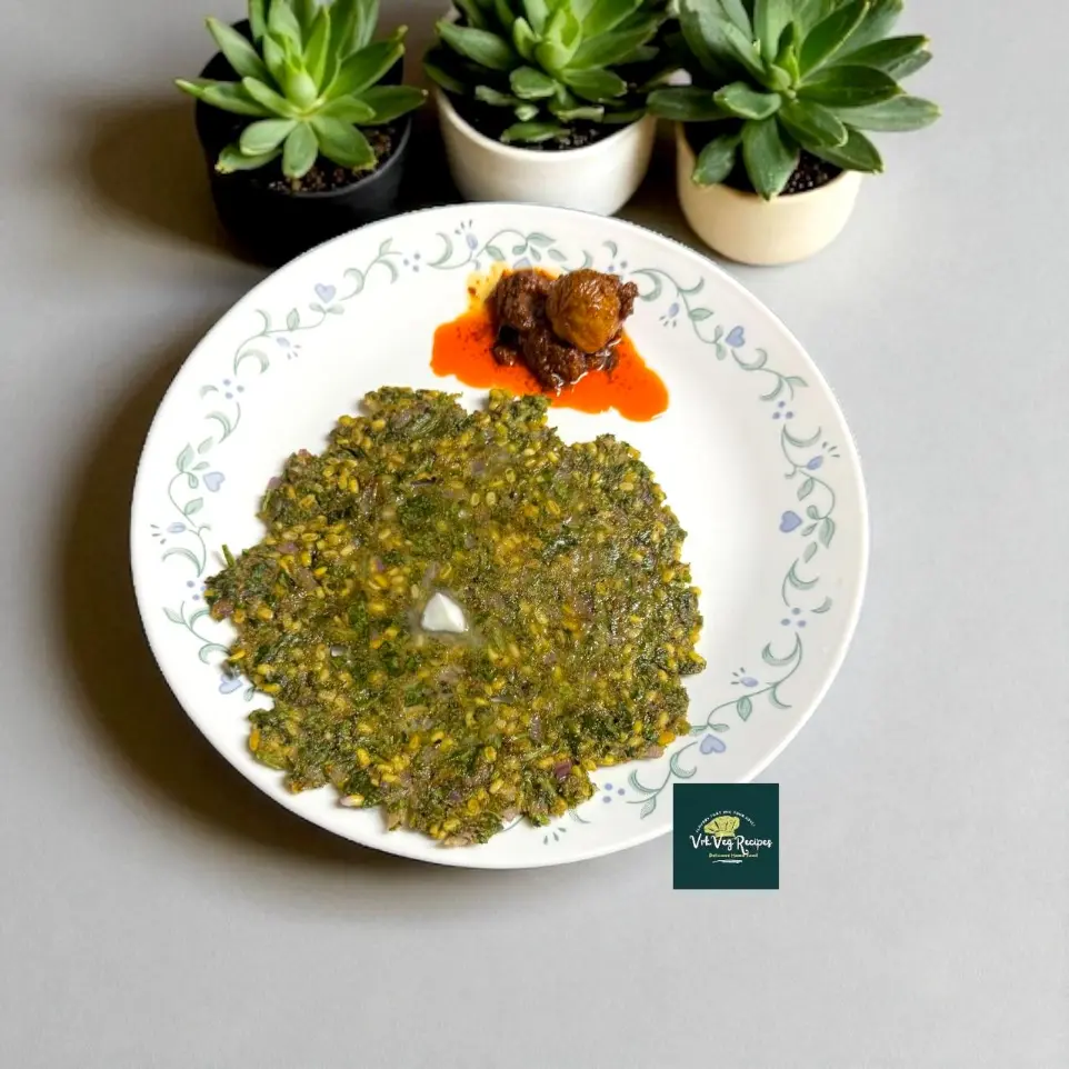 Healthy Spinach & Moong Dal Sawar Roti sizzling on a tawa, packed with greens, protein, and gluten-free goodness, served with spicy chutney.
