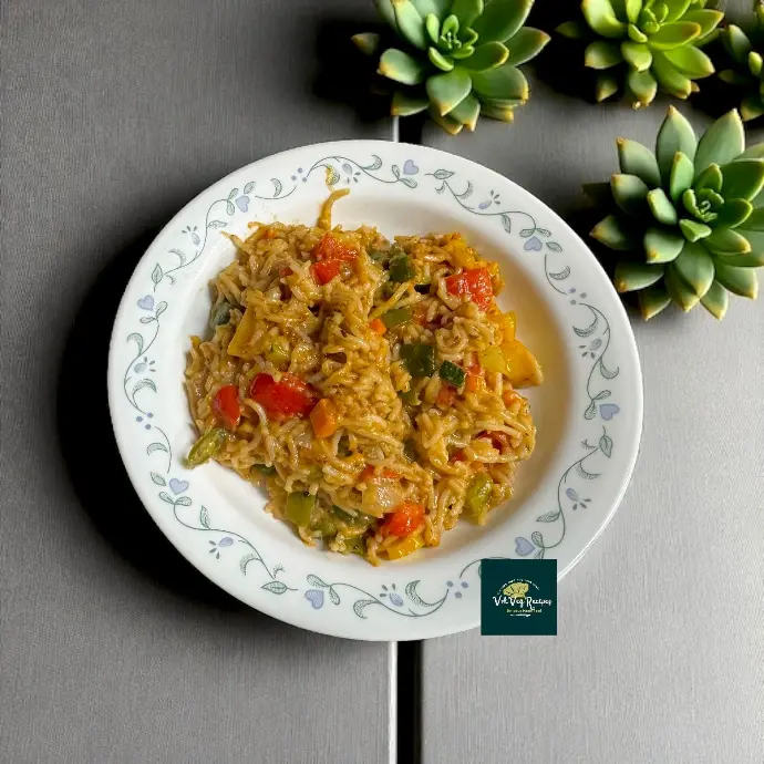 Spicy Kodo Millet Veg Noodles with Cheese A creamy noodle delight with millet base, sautéed veggies, and gooey cheese – a fun and wholesome dish for all ages.