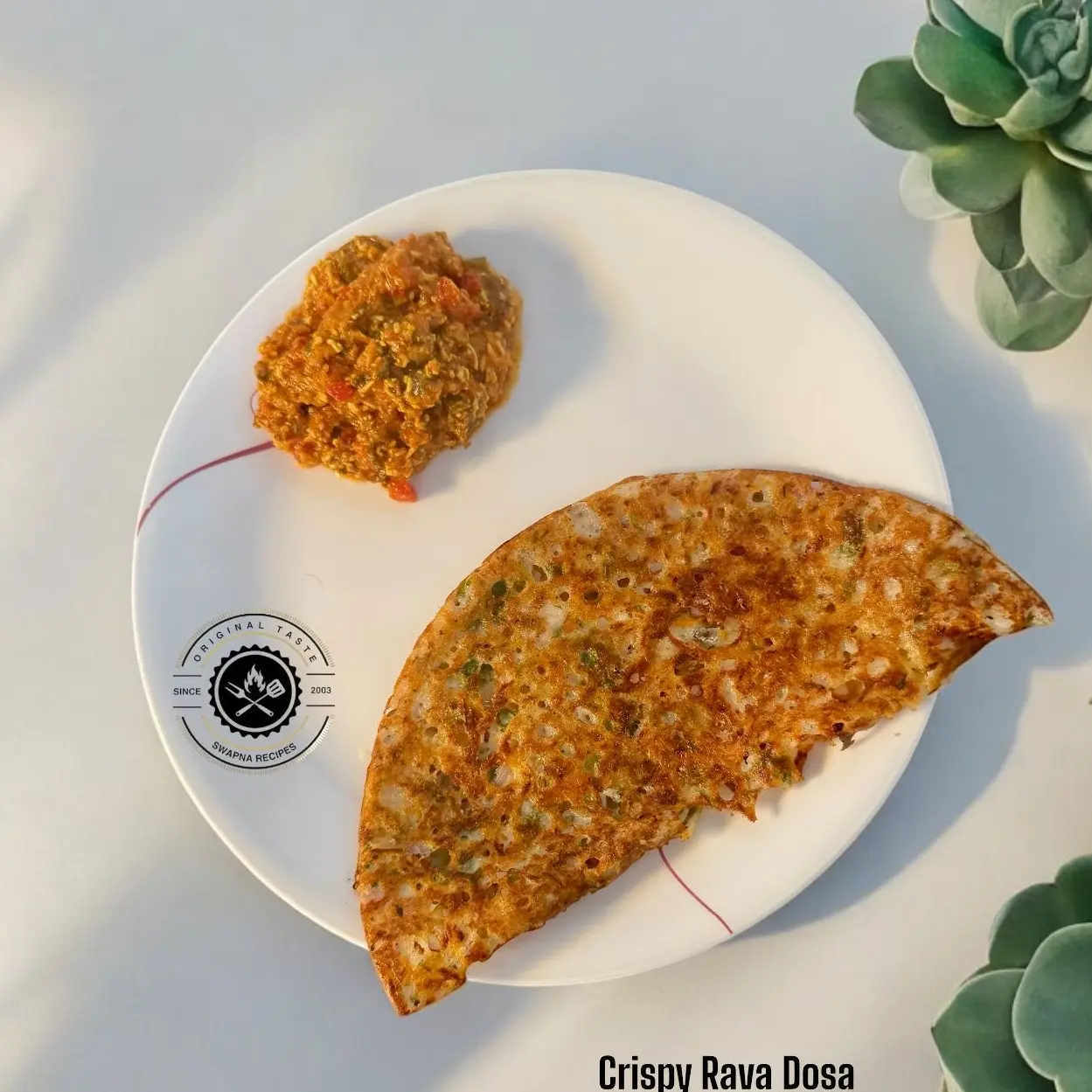 South Indian Rava Dosa – Crispy & Instant Style South Indian crispy semolina dosa served hot with chutney and spicy aroma.