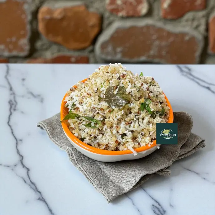Colorful and aromatic Curried Quinoa with Coconut and Curry Leaves, perfect for a healthy vegan or gluten-free dish.