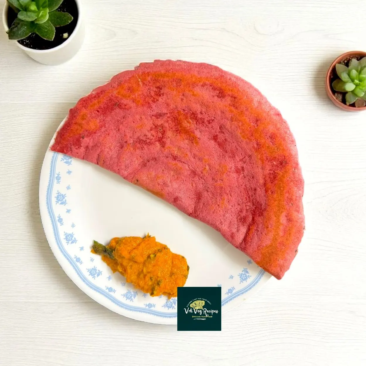 Colorful Beetroot Oats Masoor Dal Dosa served hot and crispy, packed with protein, fiber, and flavor for a healthy and vibrant breakfast idea.