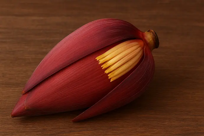 Banana Flower Recipes: Curries, Fritters & More Delight Close-up of a vibrant banana flower curry, showcasing its layers, spices, and garnishing, perfect for healthy and delicious vegetarian meals.